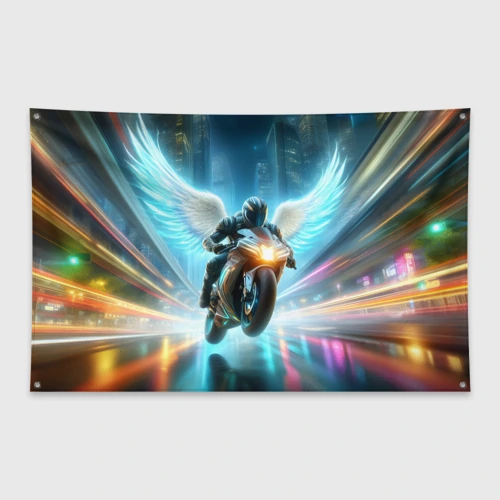 Флаг-баннер The angel of motorcycling - neon glow