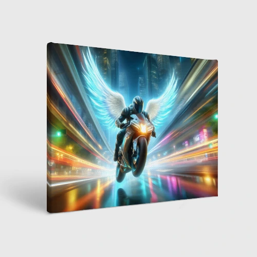 Холст прямоугольный The angel of motorcycling - neon glow