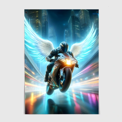 Постер The angel of motorcycling - neon glow