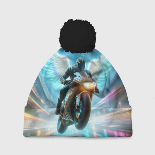 Шапка 3D c помпоном The angel of motorcycling - neon glow