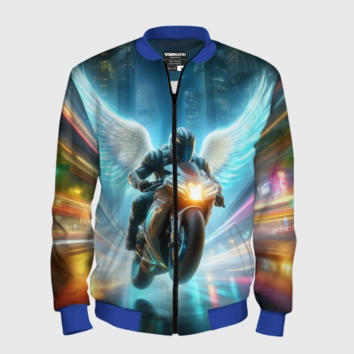 Мужской бомбер 3D The angel of motorcycling - neon glow