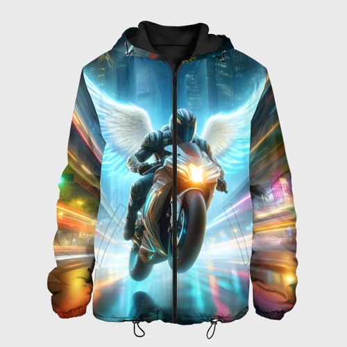 Мужская куртка 3D The angel of motorcycling - neon glow