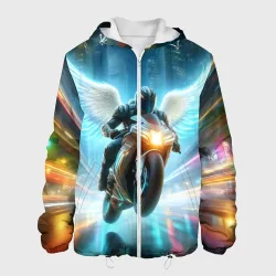 Мужская куртка 3D The angel of motorcycling - neon glow