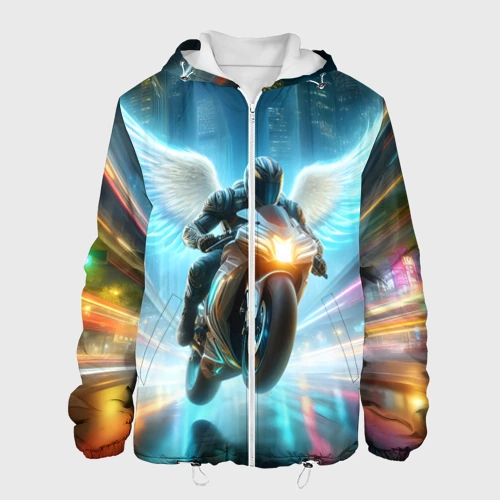 Мужская куртка 3D The angel of motorcycling - neon glow