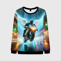 Мужской свитшот 3D The angel of motorcycling - neon glow