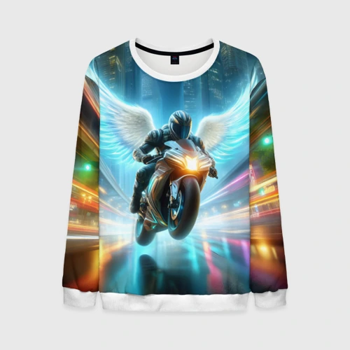 Мужской свитшот 3D The angel of motorcycling - neon glow