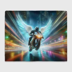 Плед 3D The angel of motorcycling - neon glow