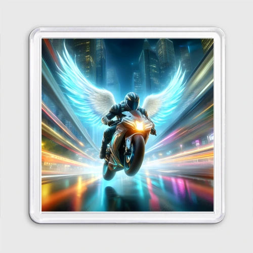 Магнит 55*55 The angel of motorcycling - neon glow