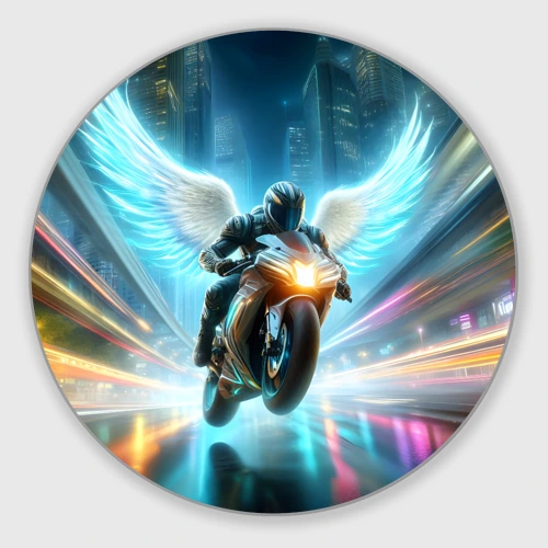 Круглый коврик для мышки The angel of motorcycling - neon glow
