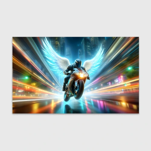 Бумага для упаковки 3D The angel of motorcycling - neon glow