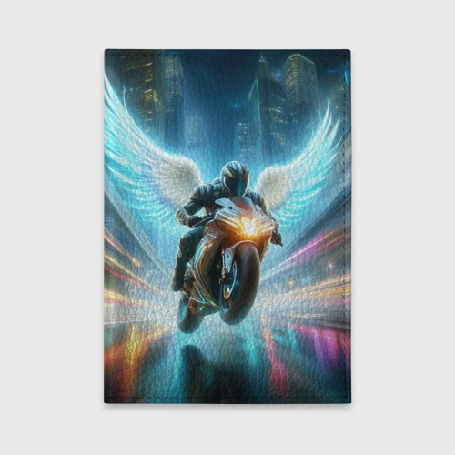 Обложка для автодокументов The angel of motorcycling - neon glow