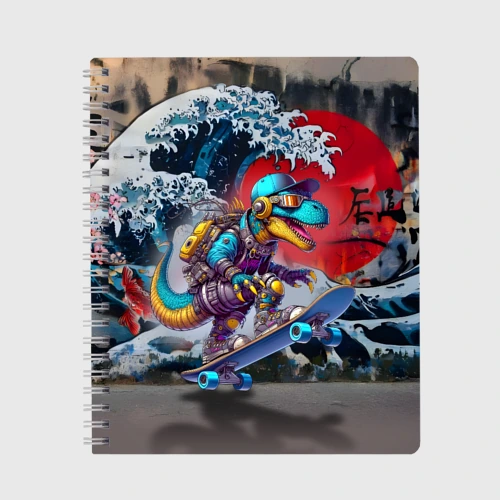 Тетрадь Cool cyber dinosaur on skateboard graffiti