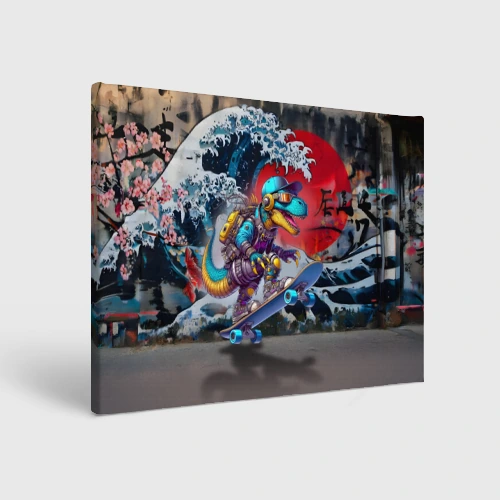 Холст прямоугольный Cool cyber dinosaur on skateboard graffiti