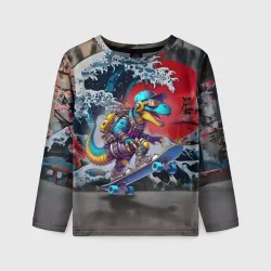 Детский лонгслив 3D Cool cyber dinosaur on skateboard graffiti