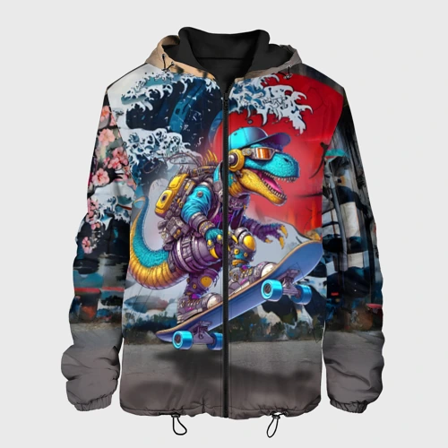 Мужская куртка 3D Cool cyber dinosaur on skateboard graffiti