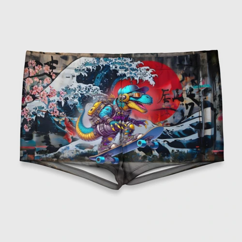 Мужские купальные плавки 3D Cool cyber dinosaur on skateboard graffiti