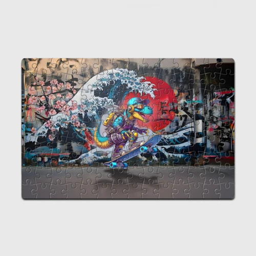 Головоломка Пазл магнитный 126 элементов Cool cyber dinosaur on skateboard graffiti