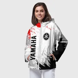 Женская ветровка 3D Yamaha motosport red black брызги красок - фото 2
