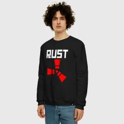 Мужской свитшот хлопок Rust бело-красный логотип игры - фото 2