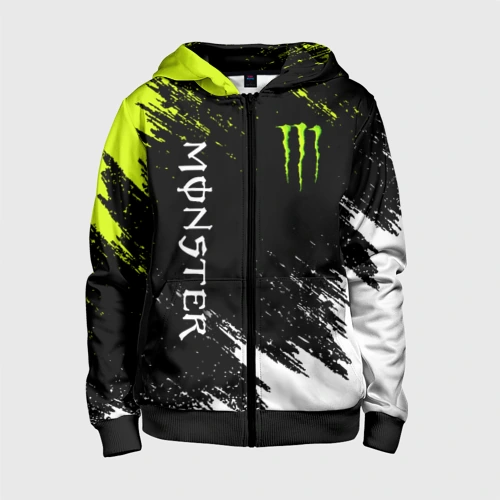 Детская толстовка 3D на молнии Monster energy брызги красок экстрим