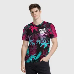 Мужская футболка 3D GTA Vice city neon palms - фото 2