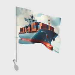 Флаг для автомобиля Контейнеровоз в море
