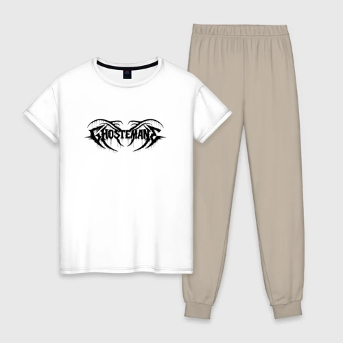 Женская пижама с белой футболкой хлопок Ghostemane black logo