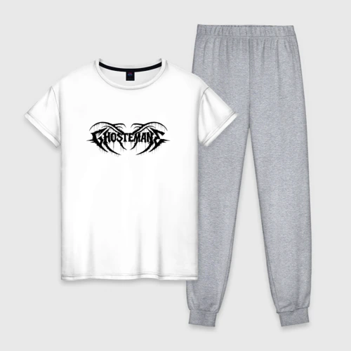 Женская пижама с белой футболкой хлопок Ghostemane black logo