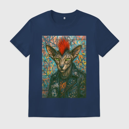 Мужская футболка хлопок Oriental cat - punk's not dead motto