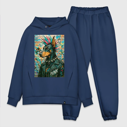 Мужской костюм oversize хлопок Панк Доберман - граффити