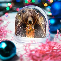 Игрушка Снежный шар Медведь с крыльями и пчелой у банки мёда - фото 2