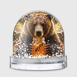 Игрушка Снежный шар Медведь с крыльями и пчелой у банки мёда