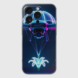 Чехол для iPhone 16 Pro Max силиконовый с защитой камеры Дрон с лилией