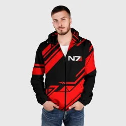 Мужская ветровка 3D Mass Effect N7 red geometry cyber sport lines - фото 2
