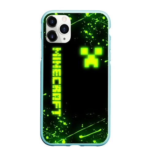 Чехол для iPhone 11 Pro Max матовый Майнкрафт токсичный Крипер брызги