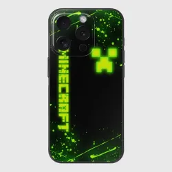 Чехол для iPhone 15 Pro силиконовый с защитой камеры Майнкрафт токсичный Крипер брызги