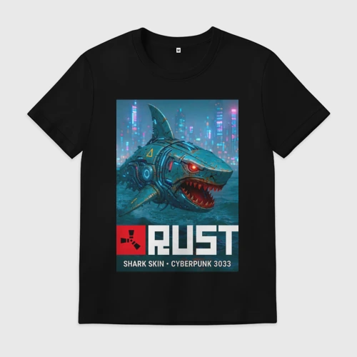Мужская футболка хлопок Shark skin - video game Rust cyberpunk