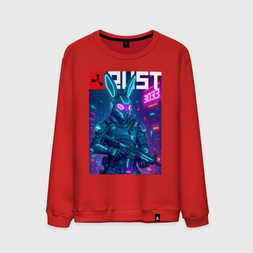 Мужской свитшот хлопок Rabbit skin - video game Rust neon glow
