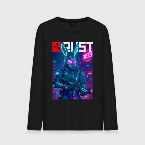 Мужской лонгслив хлопок Rabbit skin - video game Rust neon glow
