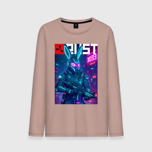 Мужской лонгслив хлопок Rabbit skin - video game Rust neon glow