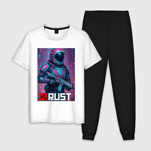 Мужская пижама с белой футболкой хлопок Video game Rust - Astronaut skin