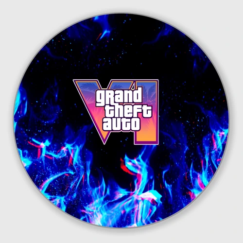 Круглый коврик для мышки GTA 6 неоновый огонь глитч