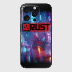 Чехол для iPhone 15 Pro силиконовый с защитой камеры Video game Rust - neon glow