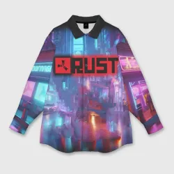 Женская рубашка oversize 3D Video game Rust - neon glow