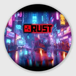 Круглый коврик для мышки Video game Rust - neon glow