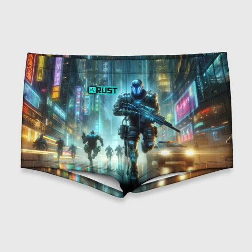 Мужские купальные плавки 3D Video game rust - city battle neon glow