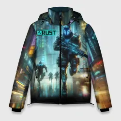 Мужская зимняя куртка 3D Video game rust - city battle neon glow