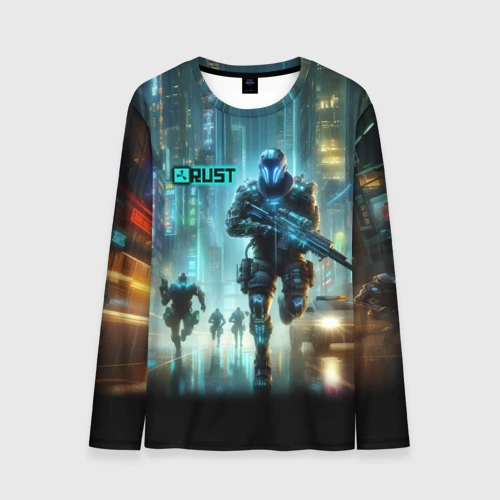 Мужской лонгслив 3D Video game rust - city battle neon glow