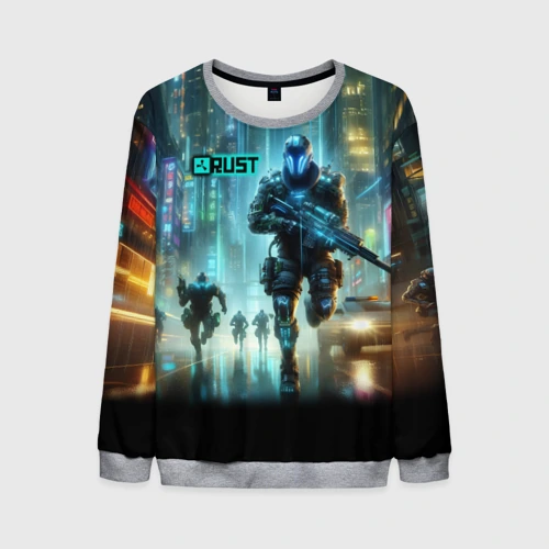 Мужской свитшот 3D Video game rust - city battle neon glow