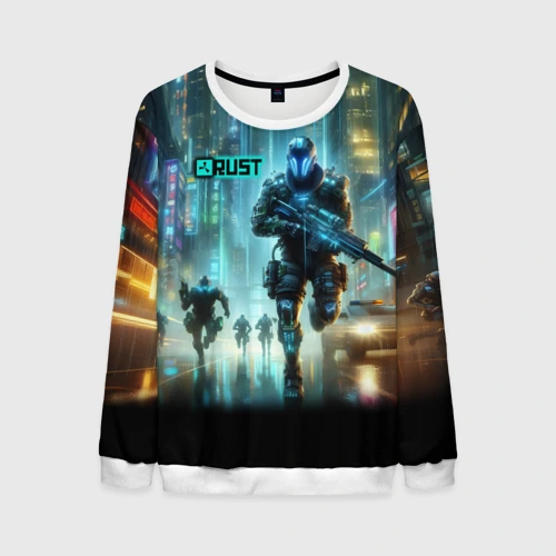 Мужской свитшот 3D Video game rust - city battle neon glow